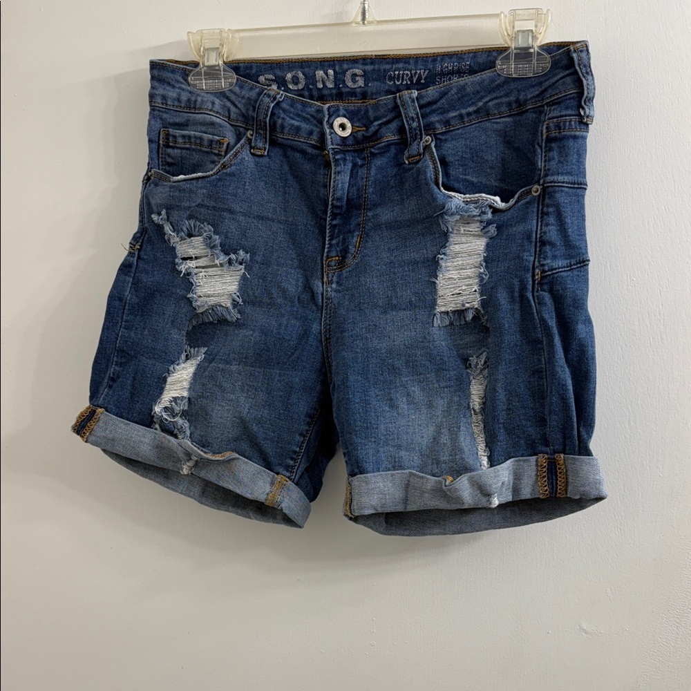 SONG Women's Distressed Blue Jean Shorts
